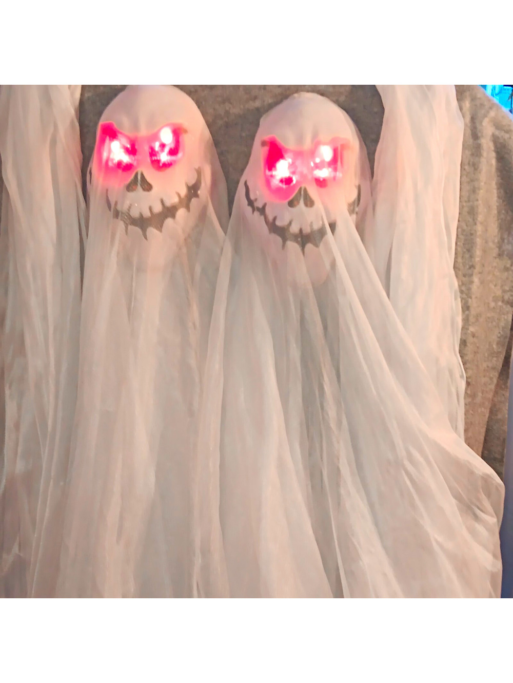 Set of 2 Hanging LED Light-Up Ghost Decor Red Eyes 3AA Batteries not included